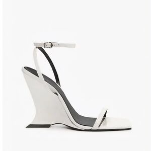 SCHUTZ Siena White Sculpted Wedge Ankle-Strap Sandal